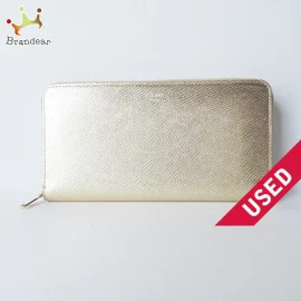 Celine Long Wallet Round Zipper Gold Leather